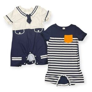 Navy and White Baby Rompers Set